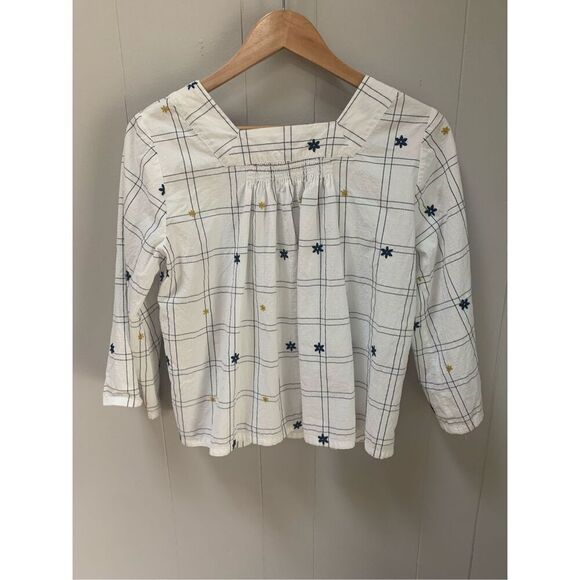 Madewell Loose Top Embroidered Windowpane Square-Neck Button-Down Small - Picture 4 of 9